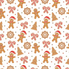 Christmas seamless pattern with gingerbread man cookies