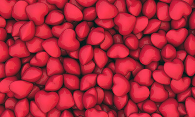 Many red hearts background. Romantic backdrop. 3d illustration. High resolution.