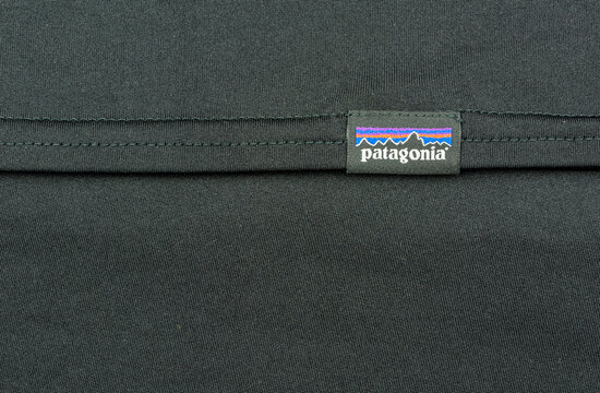 Niedomice, Poland - November 21, 2019: Patagonia Logotype On Technical Fabric Used In Outdoor Clothes.