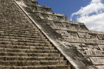Stairs of the stepped pyramid of Kukulkan, El Castillo -  The Castle, Chichen Itza; Yucatan, Mexico, UNESCO World Heritage Site