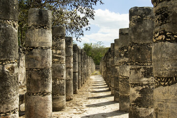 Templo de los Guerreros, Temple of the Warriors, Carved pillars, Chichen Itza; Yucatan, Mexico, UNESCO World Heritage Site