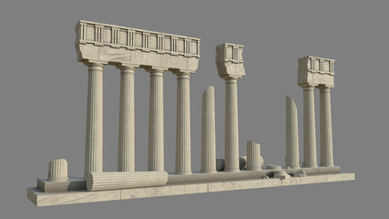 Broken ancient Greek columns. 3D render.