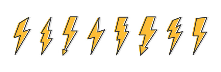 Lightning icons set in flat style. Vector illustration - obrazy, fototapety, plakaty