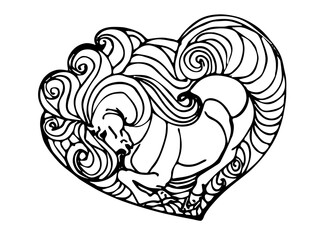 Obraz premium isolated monochrome pattern with a horse in a heart-shaped frame