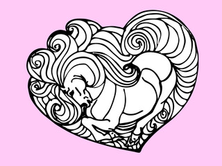 Fototapeta premium isolated monochrome pattern with a horse in a heart-shaped frame