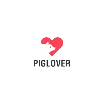 pig with love logo icon vector design, little pork with heart symbol illustration design