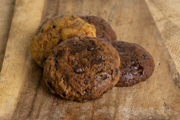 Fudgy Soft Baked Cookies in RUstic Decoration Background