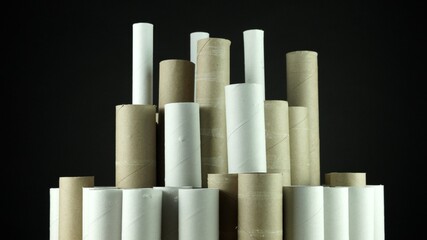 Empty toilet paper rolls, concept of Diarrhea, constipation, irritable bowel, stomach pain. Depiction of Gastritis, abdominal or period pain, stomach-ache, menstrual pain, pms premenstrual syndrome.