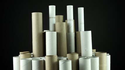 Empty toilet paper rolls during self isolation and lockdown at Covid 19 coronavirus pandemic. Depiction of anxiety, depression and misery during second wave of Covid-19.  2019-ncov quarantine.