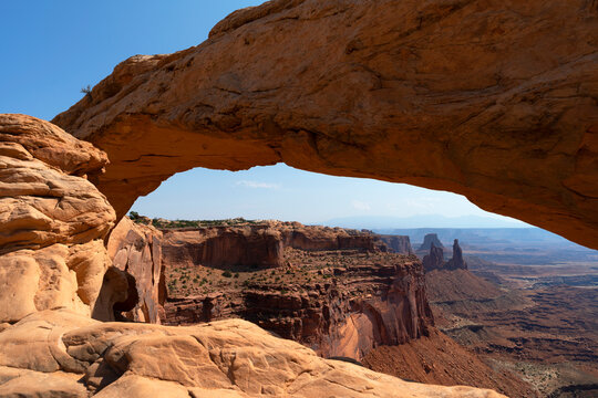 Arches National park at sunset with various rock formations.