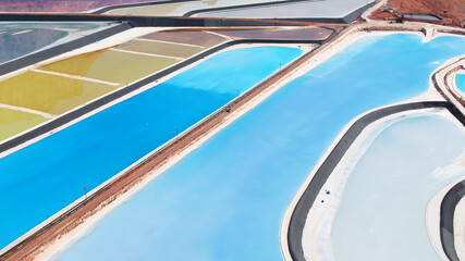 Aerial views of colorful Potash holding ponds near Moab Utah. 