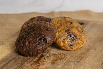 Fudgy Soft Baked Cookies in RUstic Decoration Background