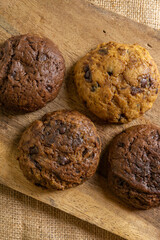 Fudgy Soft Baked Cookies in RUstic Decoration Background