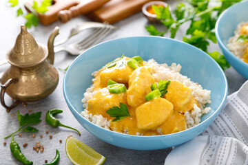 Indian chicken tikka masala curry with rice
