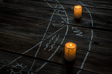 Magic circle, mysterious occult ritual, demon's evocation