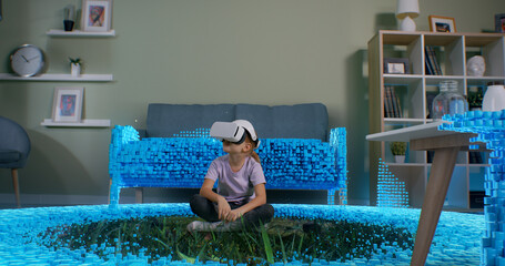 Girl immersing into virtual world