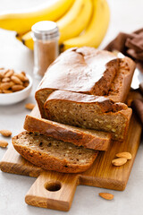 Banana bread with almond nuts and cinnamon