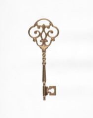 medieval golden key isolated on white background