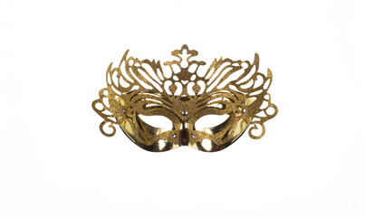 golden masquerade mask isolated on white background