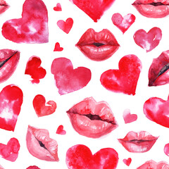 Seamless pattern with kisses.