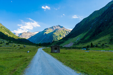 Gorgeous nature of the krimml Valley in summer. It is a valley of the austrian Alps, of Dreiherrnspitze on glacier obersulzbachkees, Hohe Tauern Austrian Alps, Europe