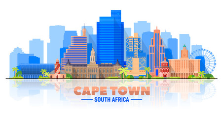 Obraz premium Cape Town skyline with panorama in white background. Vector Illustration. Business travel and tourism concept with modern buildings. Image for presentation, banner, web site.