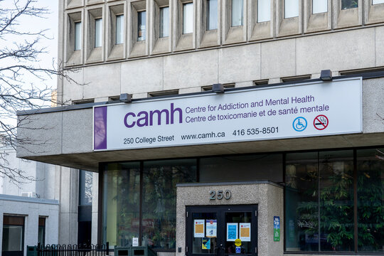 Toronto, Canada - November 20, 2020: Campbell Family Mental Health (CAMH) Research Institute sign is shown at Centre for Addiction and Mental Health in Toronto, Canada. 
