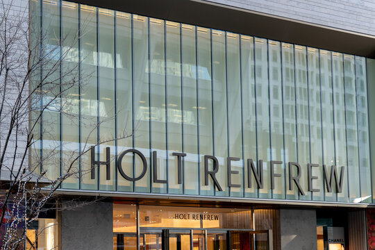Toronto, Canada - November 20, 2020: Holt Renfrew store sign is seen on the Bloor Street in downtown Toronto. Holt Renfrew is a chain of high-end Canadian department stores. 