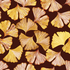 Ginkgo leaves on floor seamless pattern.