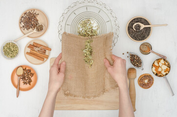 Step by step preparation of masala tea with spices. Step 4 - pour the green cardamom seeds into the...