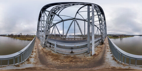 full seamless spherical hdri panorama 360 degrees angle view on steel frame construction of huge...