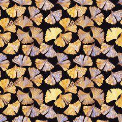 Ginkgo leaves on floor seamless pattern.