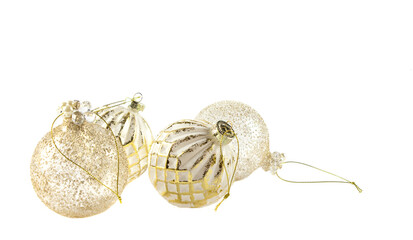 Flatley Christmas. Festive Christmas background. Christmas card background. Christmas golden balls on a white background. Isolate. Copyspace