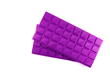 Pair of Pop Art Style Vivid Purple Colored Chocolate Bars on White Background