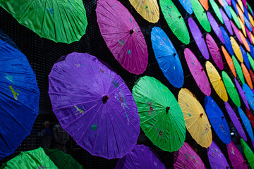 Fototapeta na wymiar Colorful japanese umbrellas background, pattern