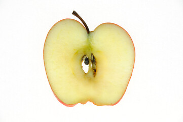 sliced apple cross section isolated on white background