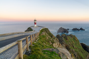 Cabo Ortegal lighthouse on the coast of Galicia at sunrise