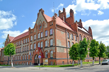 Fototapeta na wymiar The building of the agro-industrial college (the former building of the school named after Friedrich Wilhelm I, 1903). Gusev, Kaliningrad region