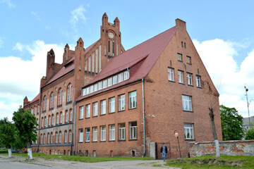 Fototapeta na wymiar GUSEV, RUSSIA. Agroindustrial College (former school building named after Friedrich Wilhelm I, 1903). Kaliningrad region