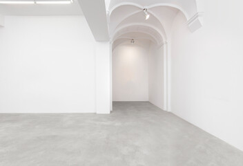 An interior view of an empty art gallery