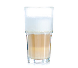 Glass cup of latte cappuccino coffee on white background isolation