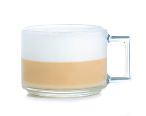 Glass cup of latte cappuccino coffee on white background isolation