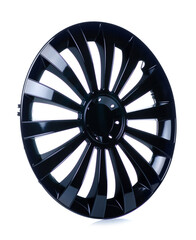 Car plastic black wheel cover on white background isolation