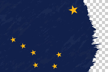 Horizontal Abstract Grunge Brushed Flag of Alaska on Transparent Grid.