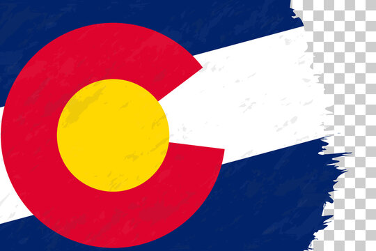 Horizontal Abstract Grunge Brushed Flag of Colorado on Transparent Grid.