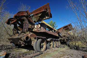 Fototapeta na wymiar Abandoned soviet military engineering vehicles