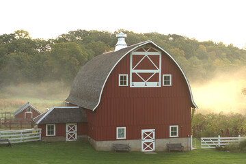 Red barn autumn fog © Gregory Borgstahl