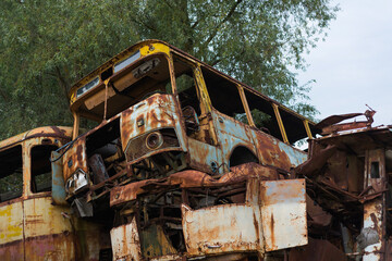 Fototapeta premium Rossokha radioactive vehicles graveyard in Chernobyl