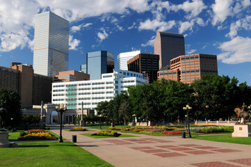 View From The Civic Center Park To The Skyscrapers Of The Financial District In Denver Colorado On...