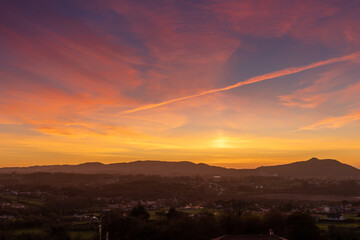 amazing sunset over the bay of A Frouxeira and Valdoviño in Galicia